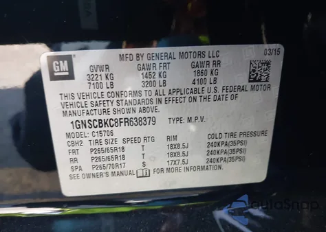 2015 Chevrolet Tahoe Lt z USA, uszkodzony, nr VIN 1GNSCBKC8FR638379